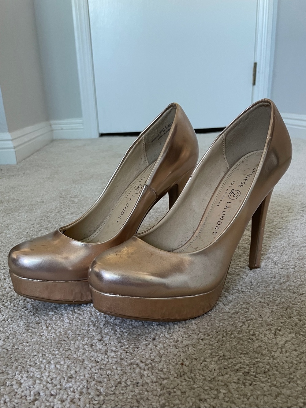 Gold platform heels